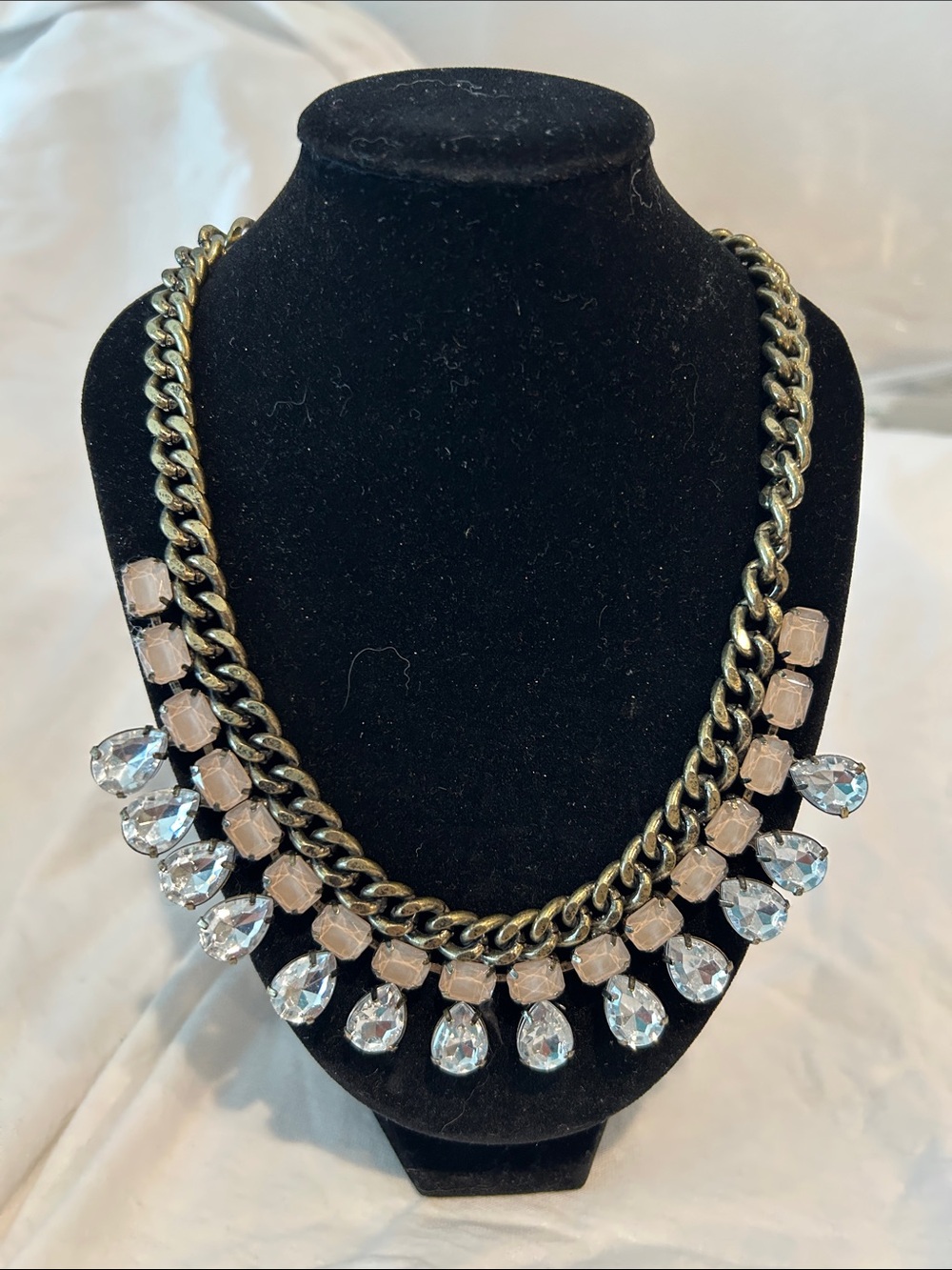 LOFT Gold-Tone Chain Necklace with Clear and Blush Stones